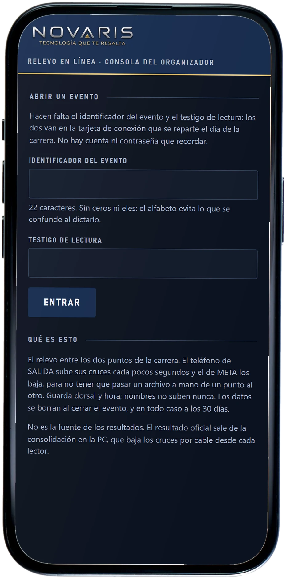 La consola del relevo en línea abierta en un teléfono